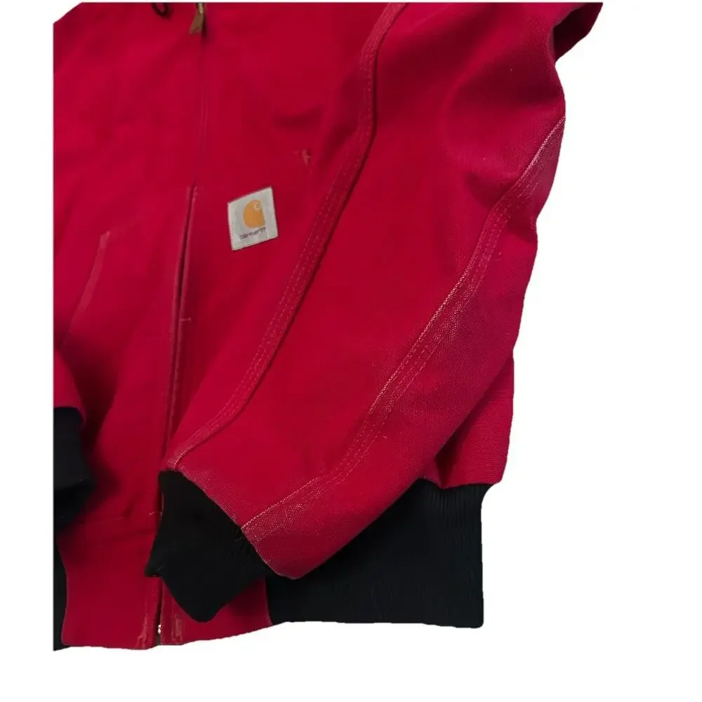 Vintage 90s Carhartt JR100 Red Hooded Thermal Canvas Duck Jacket Men’s Large - Picture 13 of 16